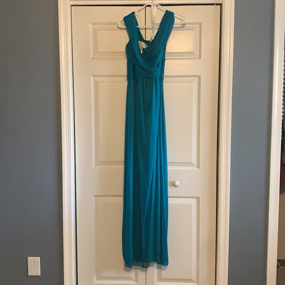 David’s Bridal teal off shoulder dress size 10